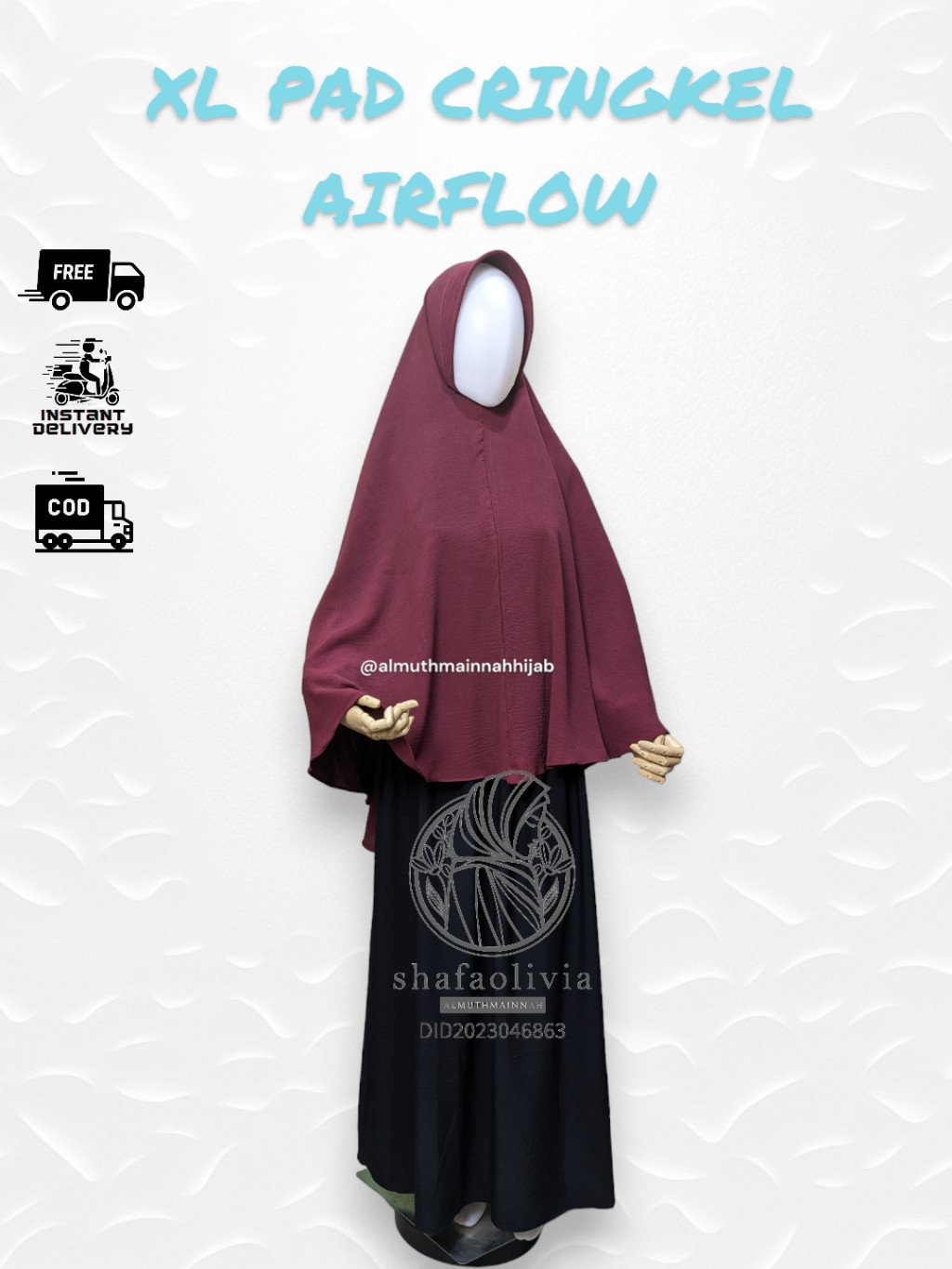 BERGO SYARI JUMBO PREMIUM CRINGKEL XL PAD AIRFLOW KHIMAR KERUDUNG HIJAB JILBAB CEY ADEM KRINGKEL - Image 4