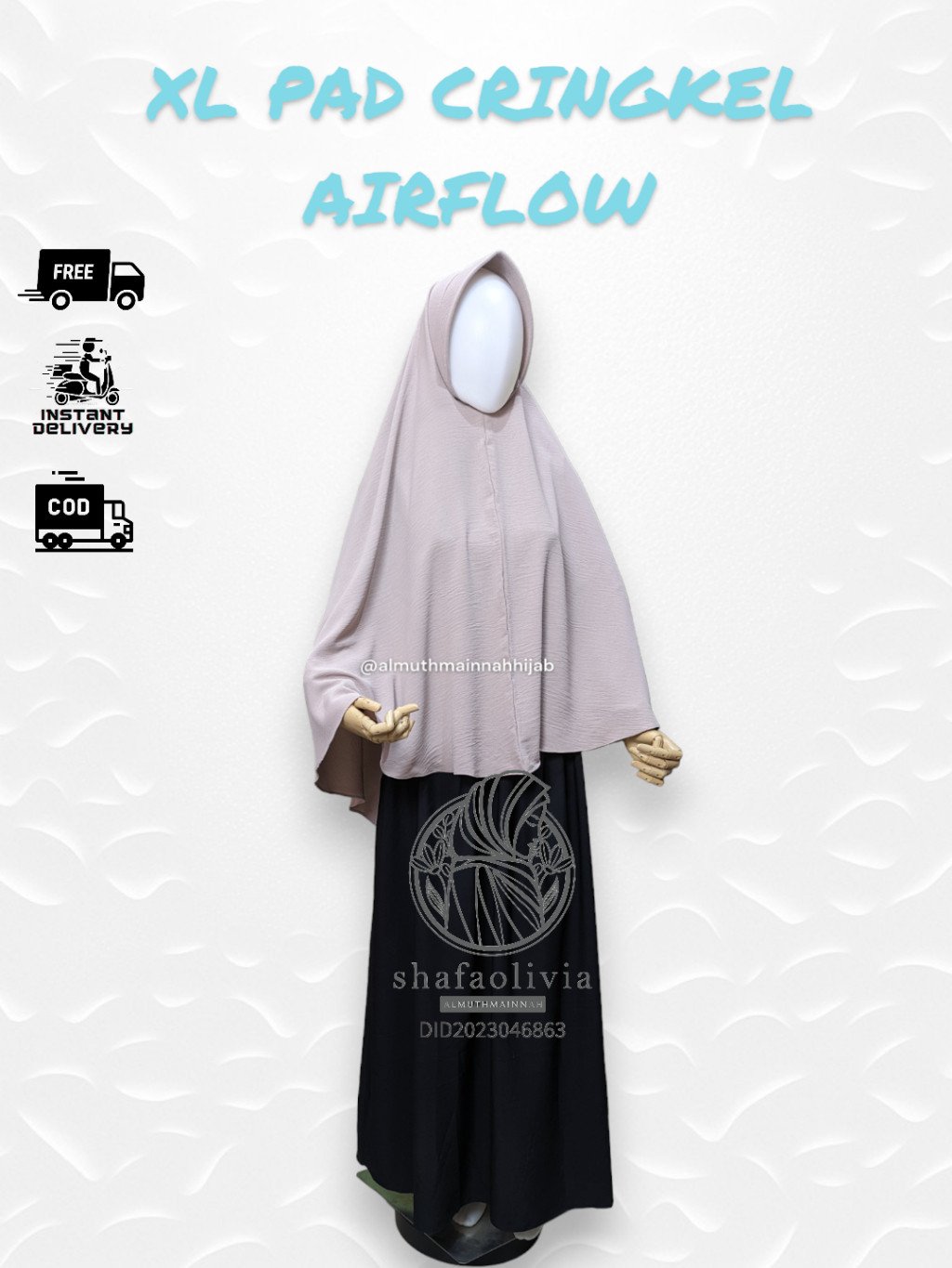 BERGO SYARI JUMBO PREMIUM CRINGKEL XL PAD AIRFLOW KHIMAR KERUDUNG HIJAB JILBAB CEY ADEM KRINGKEL - Image 3